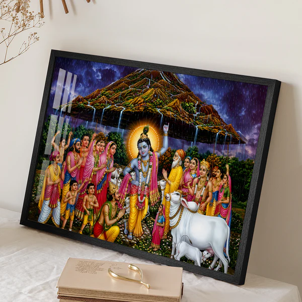 Krishna Govardhan Leela Divine Wall Art – 10 x 15 Inch